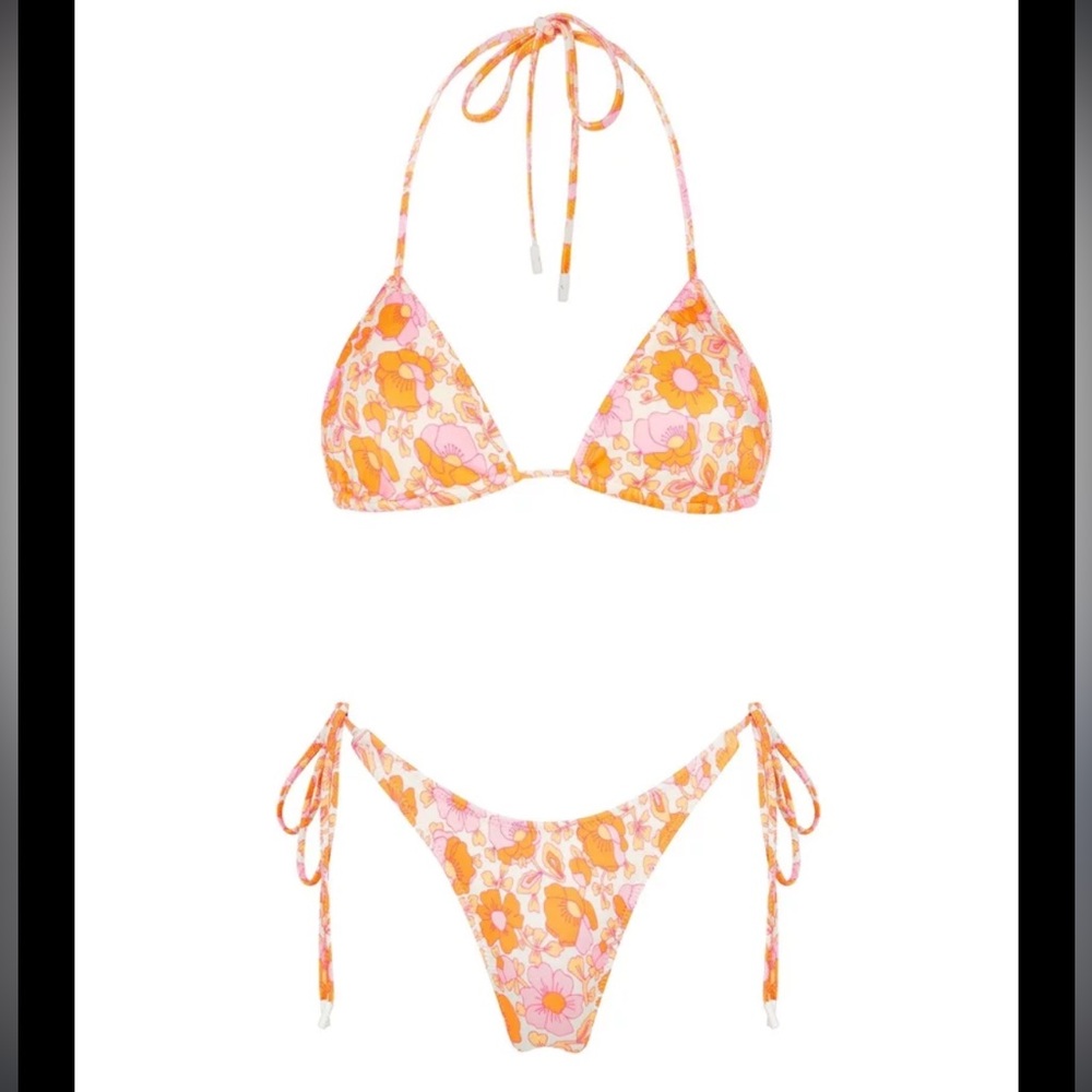 Triangl Vinca bikini - Floral Tie-String Bikini in Orange & Pink